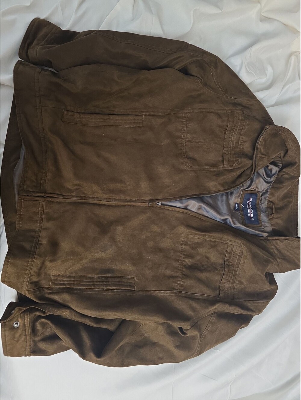 Roundtree & Yorke Mens Brown Suede Leather Bomber Jacket Full Zip Lined